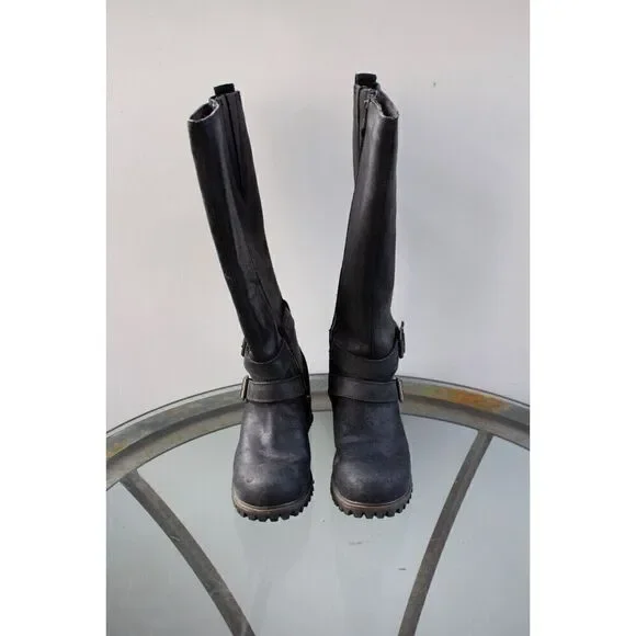 TIMBERLAND Wheelright Tall Boots Waterproof Black Cracked Leather Womens US 6.5 - Picture 2 of 7